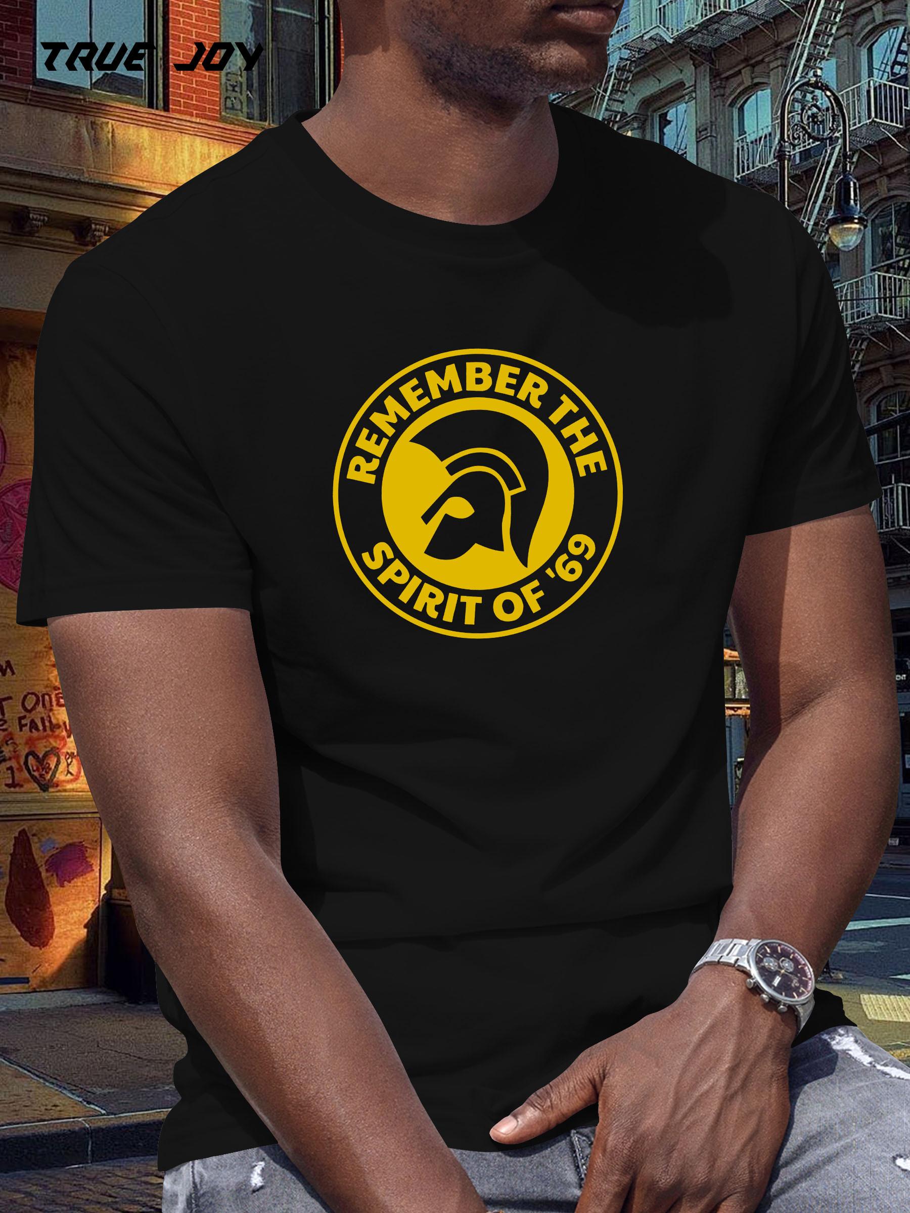 Creative SPIRIT Graphic T-shirt - Black Casual Summer Tee with Bold Yellow Print L