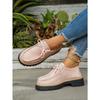 Women's Block Heel Non Slip Lace Up Leather Shoes Spring Autumn Solid Color British Style Loafers