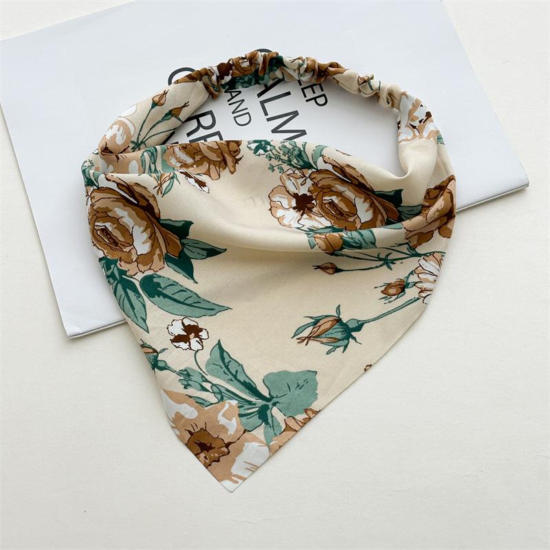 Kwiatowy Wzór Apaszka do Włosów Kobiety Dziewczyny Pączek Bandana Pastoralna Retro Gumka Wysoka Elastyczność Trójkątne Opaski do Włosów Nakrycie Głowy Akcesoria Opaska do Włosów Apaszka do Włosów