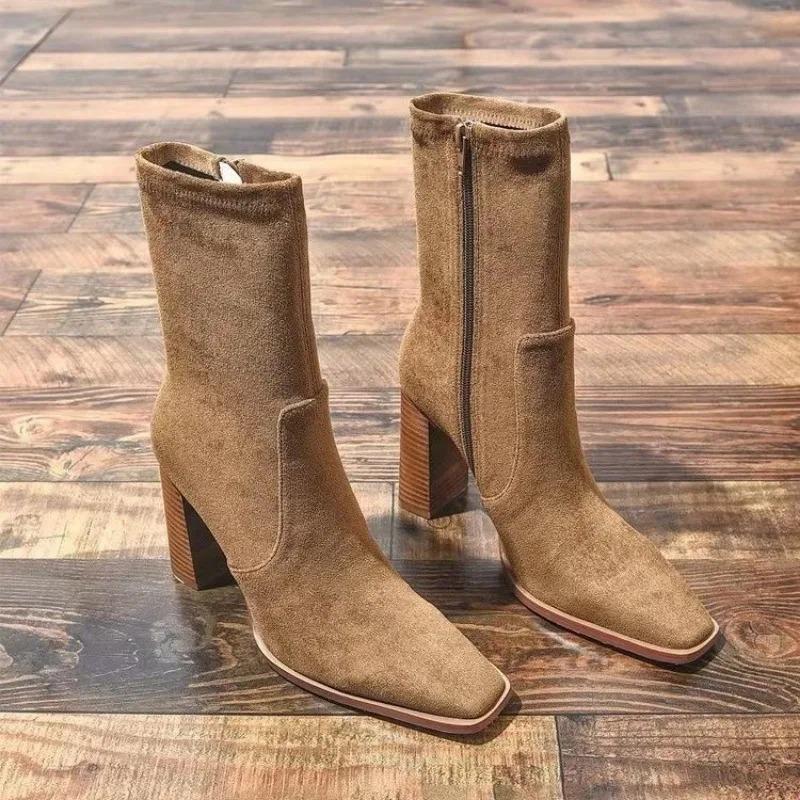Women Ankle Boots 2025 New Square Heel Platform Boots Women Sexy High Heels Shoes Winter Casual Fashion Boots Shoes for Women