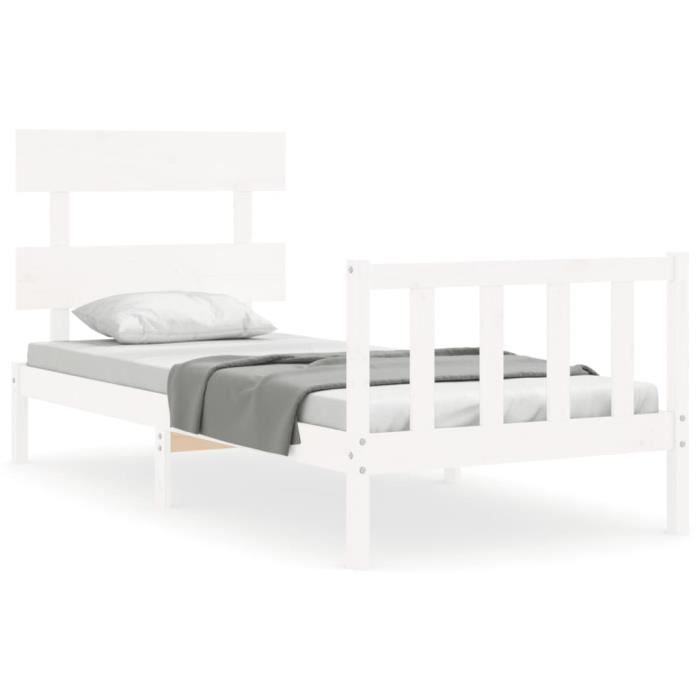 VidaXL Bed Frames with Headboard White Simple Solid Wood 3193237