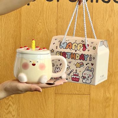 Give Girls Birthday Gifts, High-value and Cute Candles, Ceramic Mugs with Lids and Spoons, Girlfriends' Souvenirs, Gift Boxes.