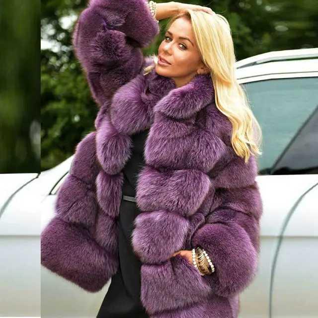 Women's Autumn/Winter Faux Fur Coat with Fox Fur Accents