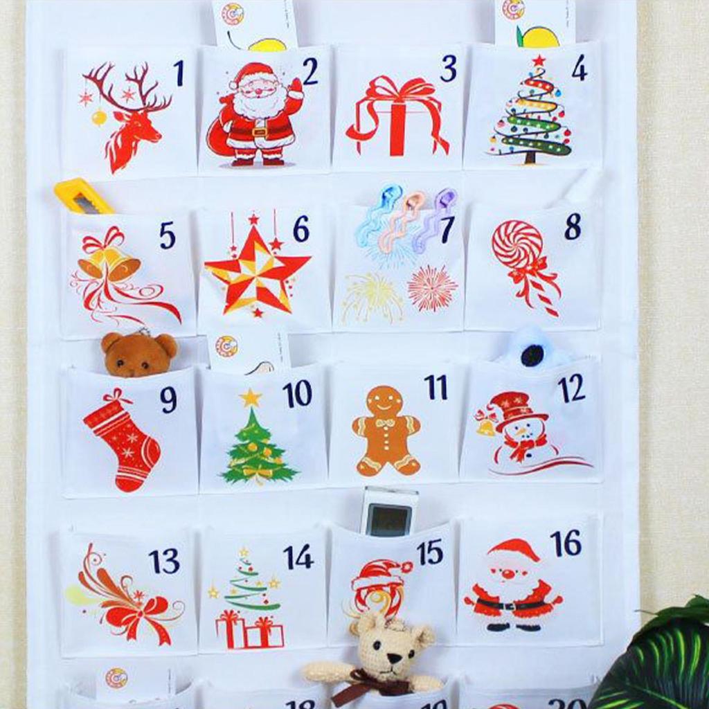 24 dní Vánoční adventní kalendář Dárková taška Závěsné látkové úložné kapsy na bonbóny čokoládu šperky párty dárky úložné tašky