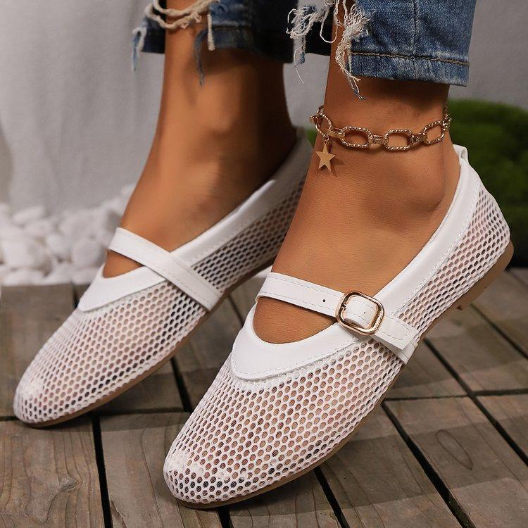 Mesh casual single shoes women's summer new fashion one-word buckle versatile flats