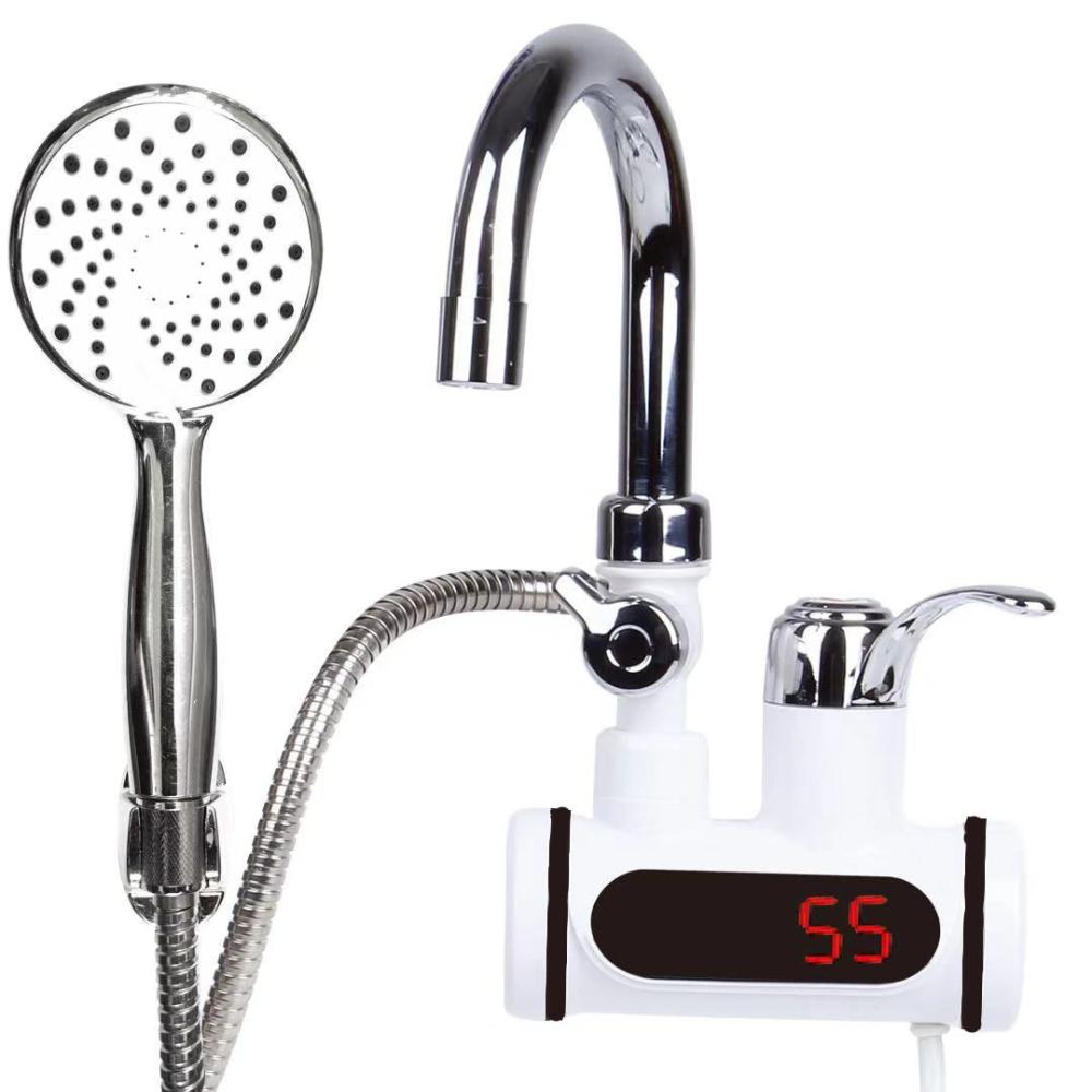 

Электрический кухонный смеситель с горячей и холодной водой и душевой лейкой (нижняя подача) белый