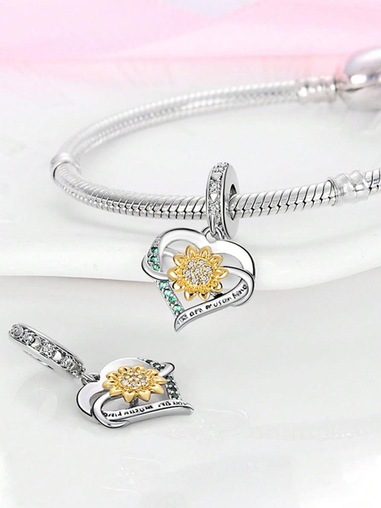 Charm Plata Copper Colors Rose Sunflower Bead Charms Pendants For Genuine Bracelets For Women DoItYourself Jewellery Love Gifts