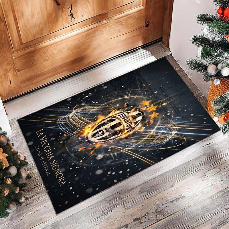 Juventus FC bedruckter Flanell-Teppich rutschfest weicher Polyester-Bodenbelag Indoor-Dekormatte für Schlafzimmer Wohnzimmer Sofa