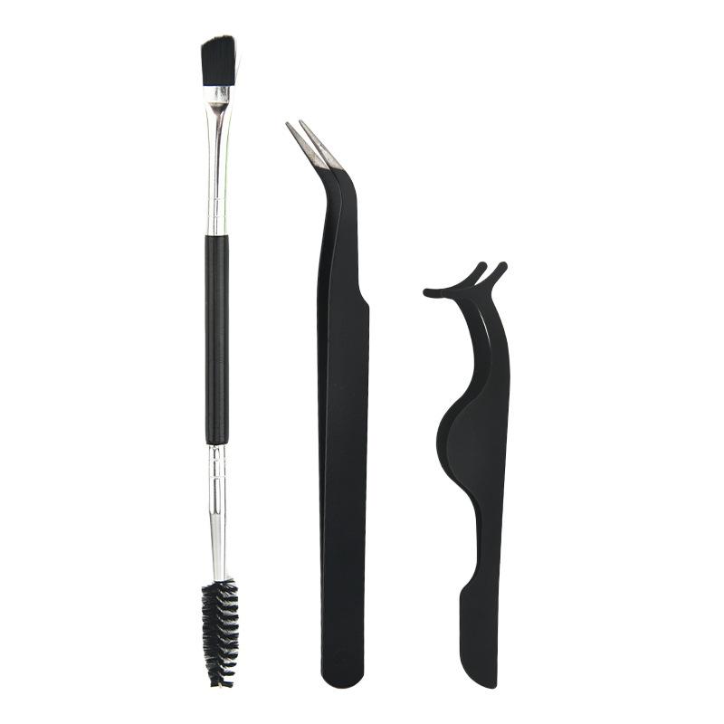 3 Stück Mit Box, gebogene Pinzette, Wimpernzange und Wimpernbürste, Kombination aus gebogener Pinzette und gebogener Wimpernzange für besseres