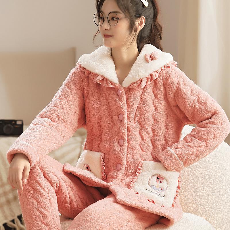 Women's Coral Fleece Pajamas - Thick, Warm Flannel for Autumn & Winter; Cute and Outdoor-Friendly Home Wear