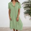 Women's Fashionable Solid Color V Neck Short Sleeved Button Loose Pullover Shirt Dress