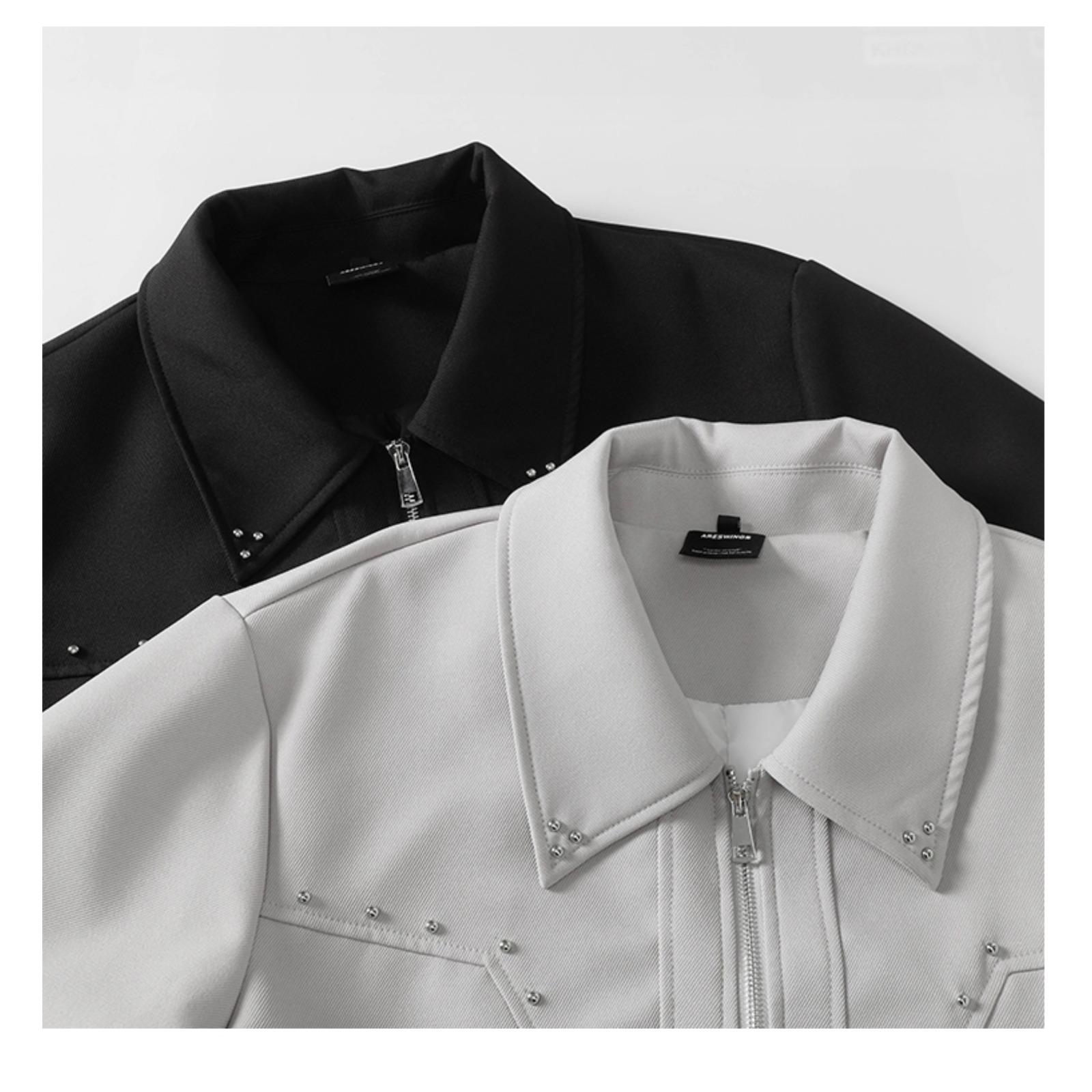 Men s Trendy Retro Deconstructed Lapel Jacket with Rivets and Shoulder Pads XXL