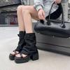 Designer Women's Cool Boots Fashion Belt Buckle Mid-calf Boots 2026Summer New Gladiator Sandals Open-toed Thick Heeled Sandalias