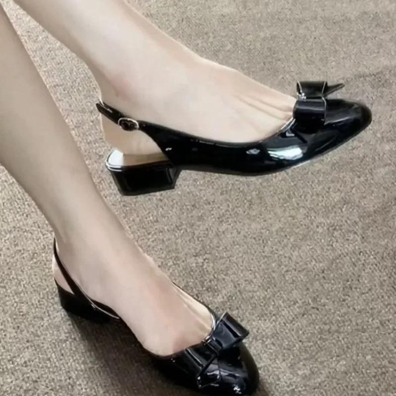 Fashion Round Toe Shallow Mouth One Buckle Strap Sandals Women 2025 New Bow Single Shoes