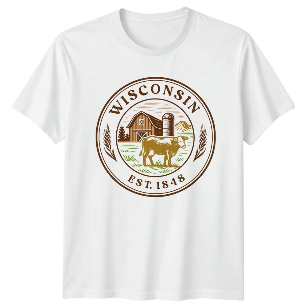 Wisconsin Est 1848 Farm Design TShirt State Seal Dairy Farm Gift For Him And Her S