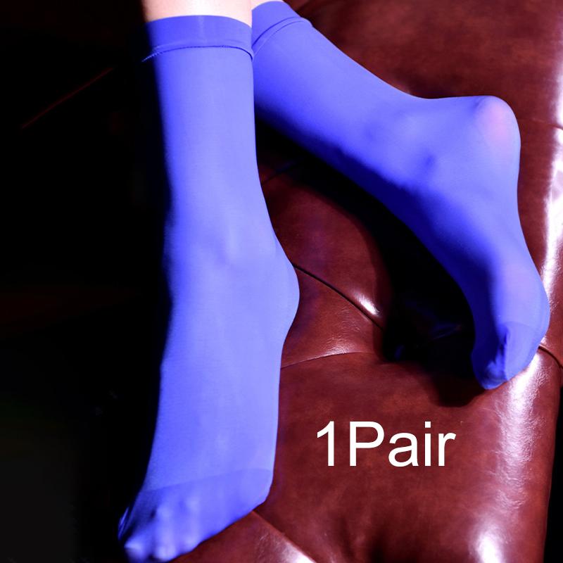 1Pair Solid Color Oil Shiny Nylon Summer Female Silky Sheer Stockings Ankle Socks Women