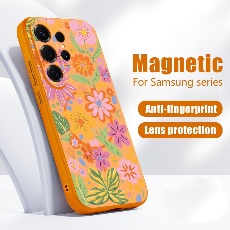 Pink Lily Daisies Floral Case For Samsung Galaxy S26 Ultra S25 Edge S24 Plus S23 FE S22 A17 A54 A55 A56 A57 5G Magnetic For Magsafe Matte Cover