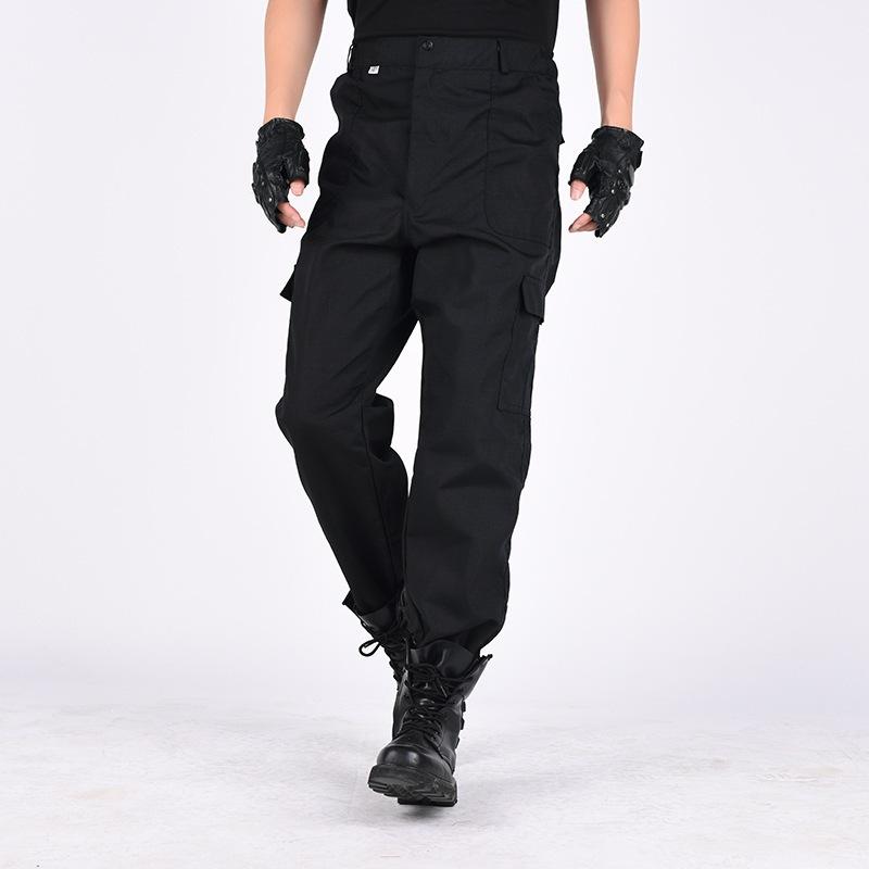 Men Black Tactical Cargo Pants, Multi‑pocket Wear‑resistant Waterproof Training Work Trousers