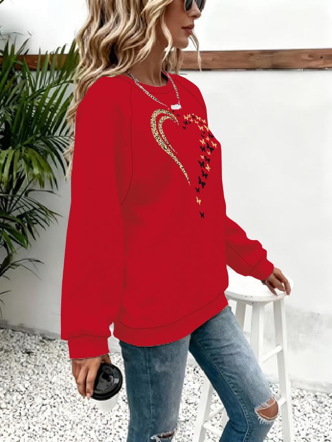 Damen Hoodie mit Herz- und Schmetterlingsprint - Mehrfarbig, Rundhalsausschnitt, Langarm, Lässiges vielseitiges Oberteil.