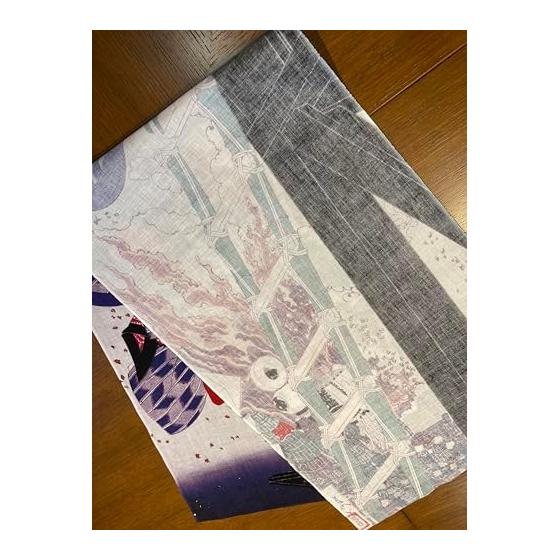 Yoshitoshi Tsukioka "Shchikubai Yushima Kakugaku" Ukiyo-e Tenugui (Japanese Towel) - "Yaoya Oshichi" Climbing a Fire Watchtower - 105cm x 35cm, 100%
