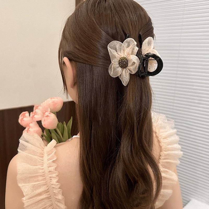 Women Rhinestone Sun Flowers Grab Clip Hair Clip Ponytail Hair Shark Claw Hairpin Girls Hair Accessories