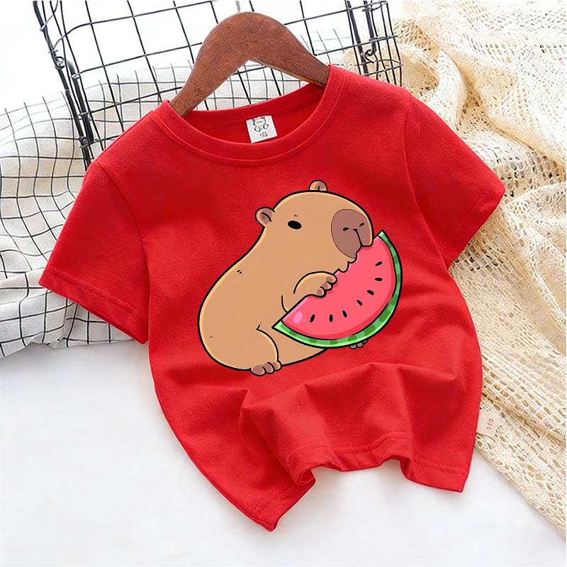 Kids Girl Cute Polyester T-shirt Summer Clothing Cartoon Capybara Printed Tee Children Short Sleeve Tops T Shirt Clothes Gift 2026