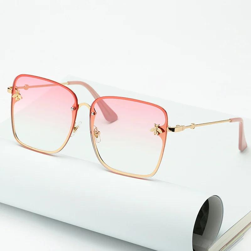 Vintage Fashion Oversized Rimless Sunglasses Women Luxury Brand Retro Gradient Bee Square Sun Glasses Female