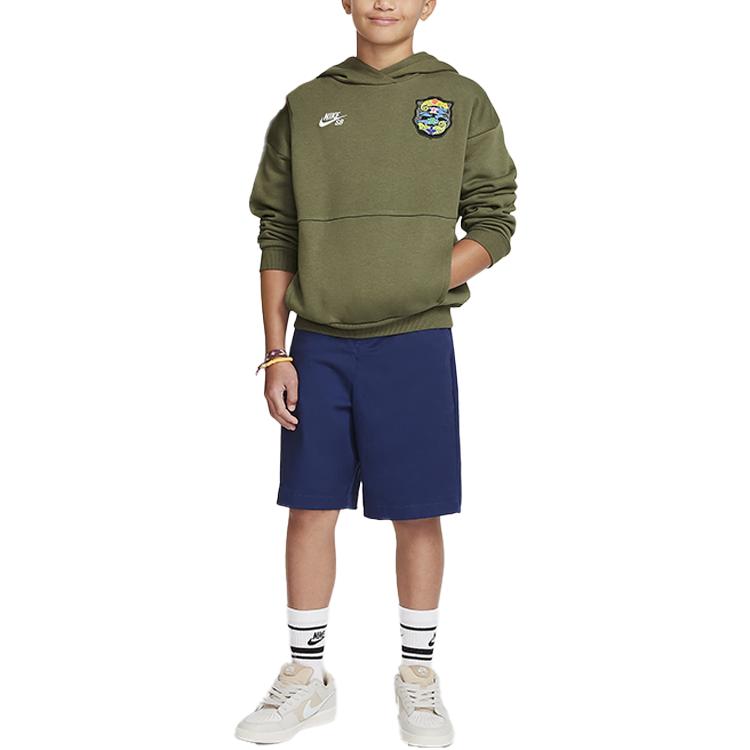 

Nike SB Oversize Skateboarding Удобная повседневная мягкая толстовка с длинным рукавом Детские толстовки с капюшоном Оливково-зеленый Белый FV0408-222 L