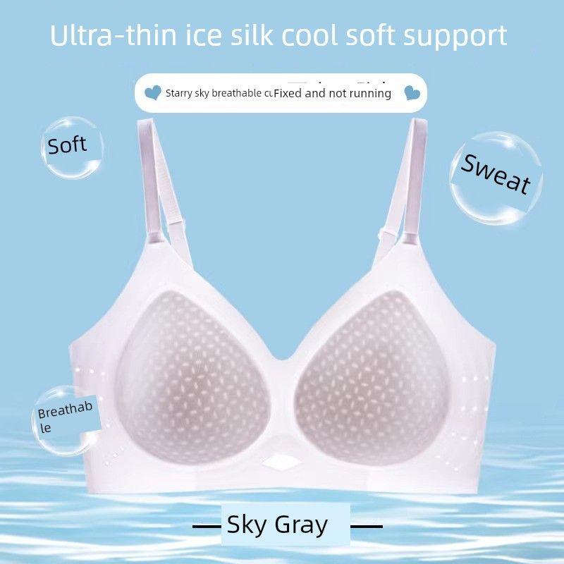 Seamless Ultra-Thin Cool Feeling Ice Silk Quick-Drying Intimates Ladies Thin Big Breast Size Concealing Gathered Summer Push-up Bra