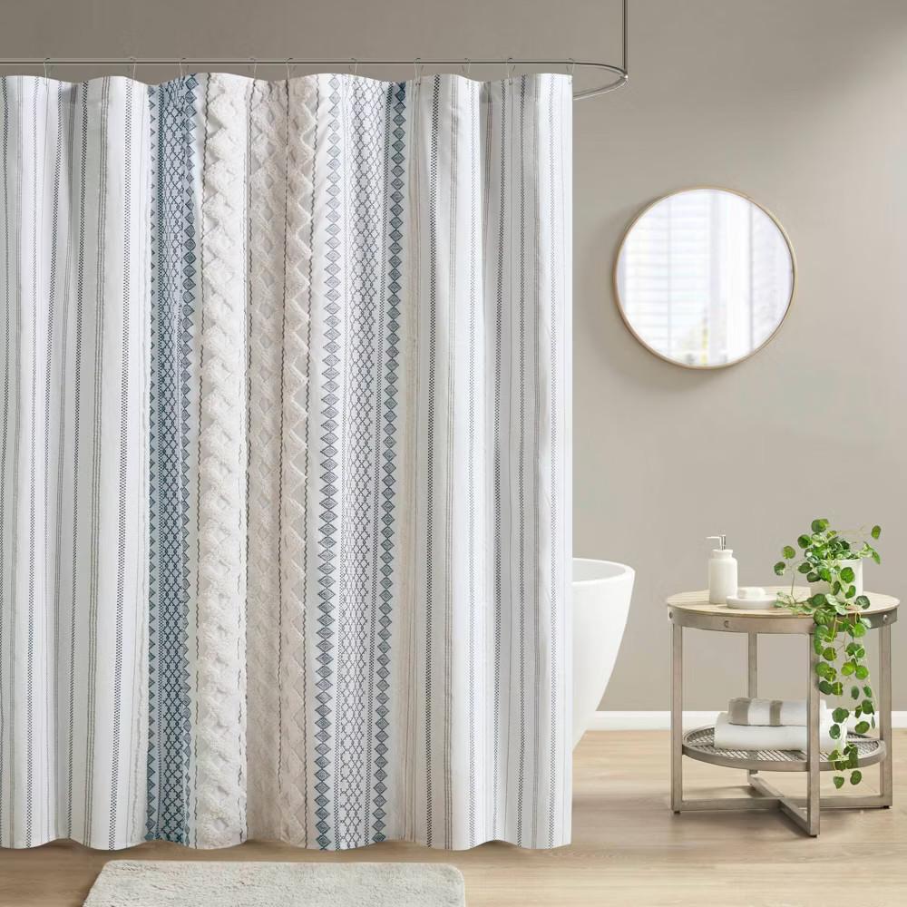 

Striped Tribal Pattern Shower Curtain Machine Washable All Season Waterproof Privacy Protection Boho Design Eleganthooksincluded W60H190(CM)-1 Pcs