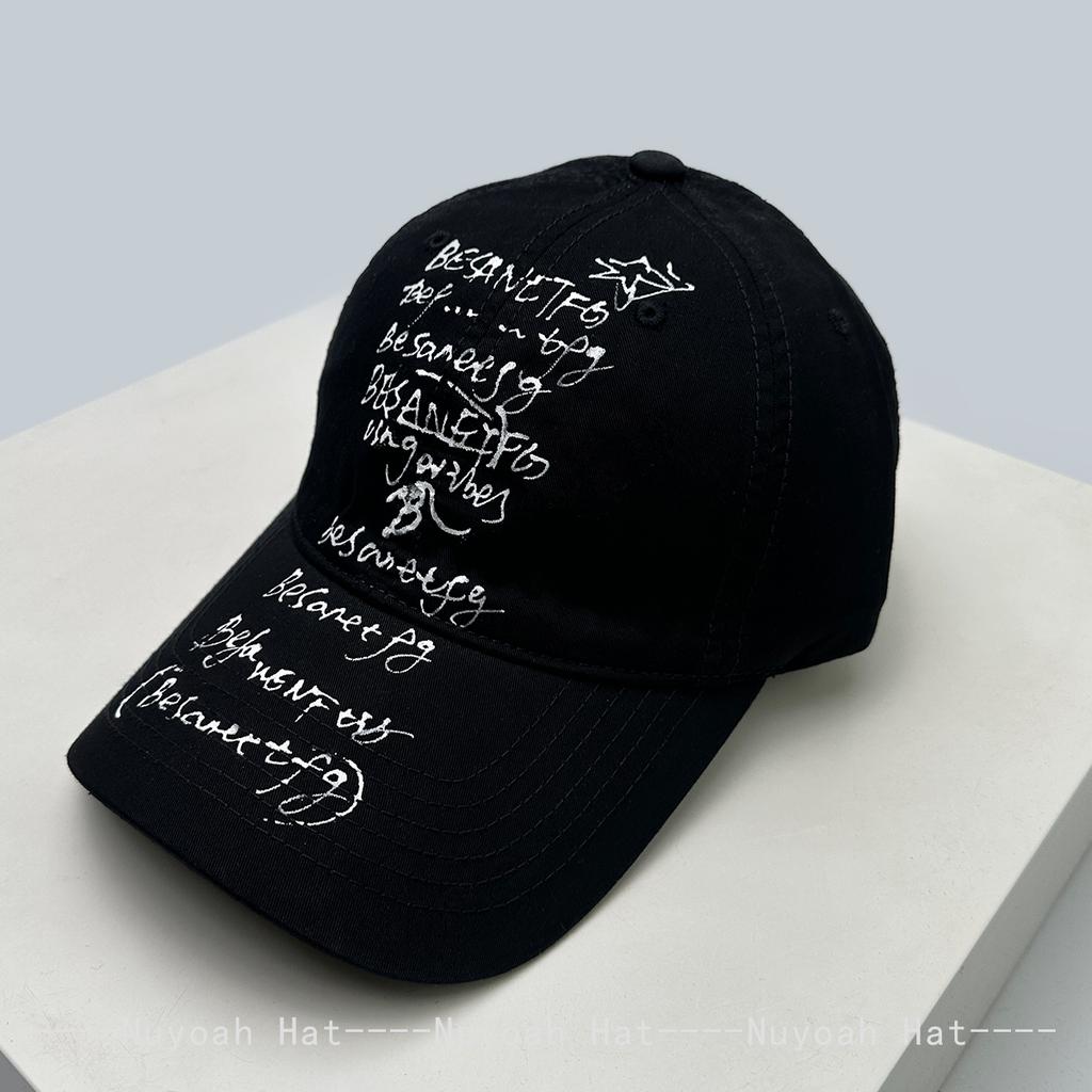 And Women Korean Style With Printed Pattern Letter Prints Vintage Baseball Caps Sun Protection Hand-Drawn All-Match Personalized Peaked Hats Casual