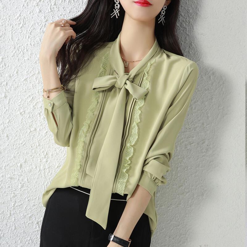 Srcr Women s Chiffon Bowknot Lace Blouse M