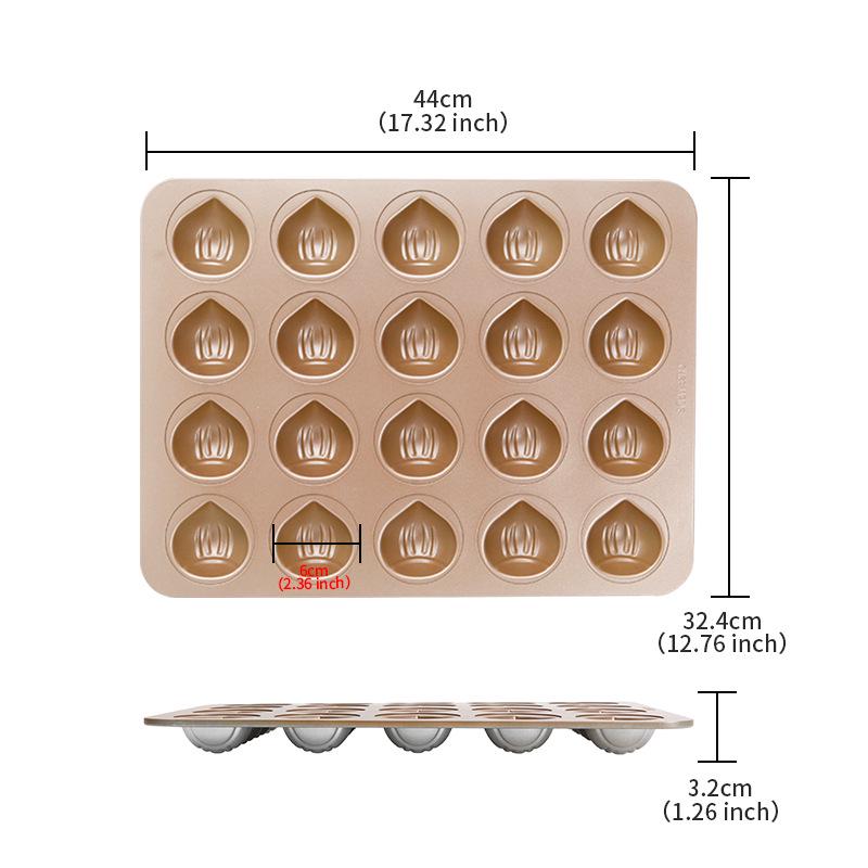 Xuechu 20-Cavity Non-Stick Madeleine & Chestnut Cake Baking Pan Gold 20-Cavity Non-Stick Chestnut Cake Mold