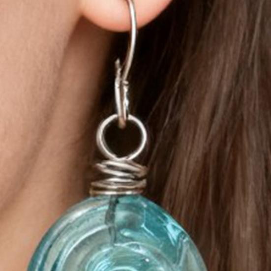 Recycled Glass Spiral Earrings Necklace Handmade Unique Depth Reflects Light Hook Earrings Pendant Necklace