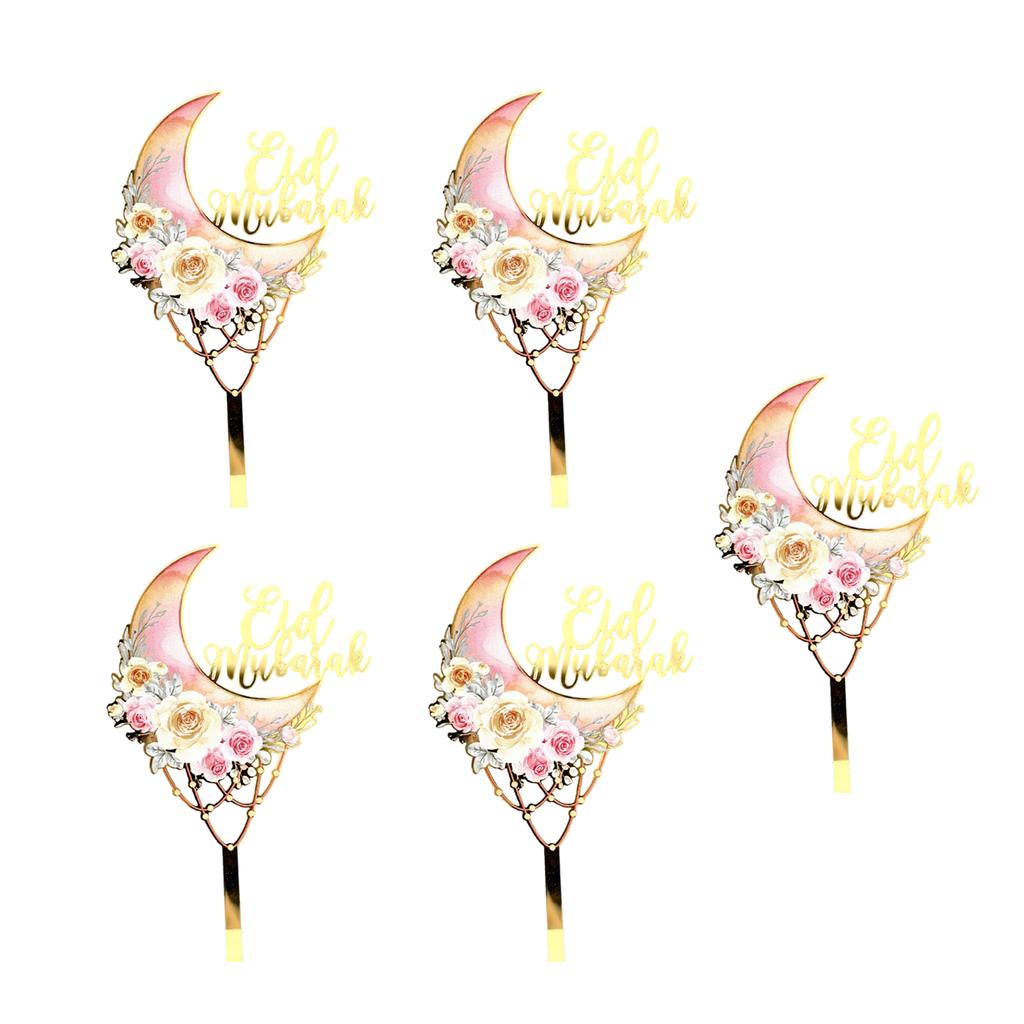 5 Pack Cake Toppers Set Eid Theme Holiday Cake Decors Party Supplies Birthday Cakes Decorations for Festival Cake