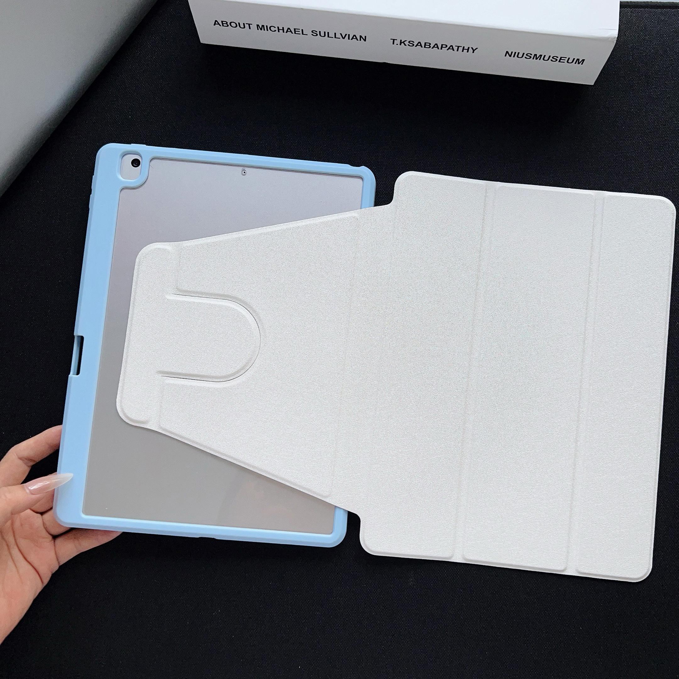

Вращающийся на 360 градусов защитный чехол для планшета, подходит для iPad 11/iPad Air 5/iPad Mini 6/iPad Pro 12.9 со слотом для ручки, вертикальной подставкой, тройным складывающимся чехлом iPad Mini (2024) небесно-голубой