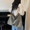 Japanese commuter canvas bag women's 2025 autumn new fashion simple trendy large-capacity college student shoulder tote bag