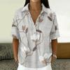 Women's Fashion Polo Collar Button Front Vintage Floral Print Loose Fit Short Sleeve T Shirt Linen Blend Casual Top