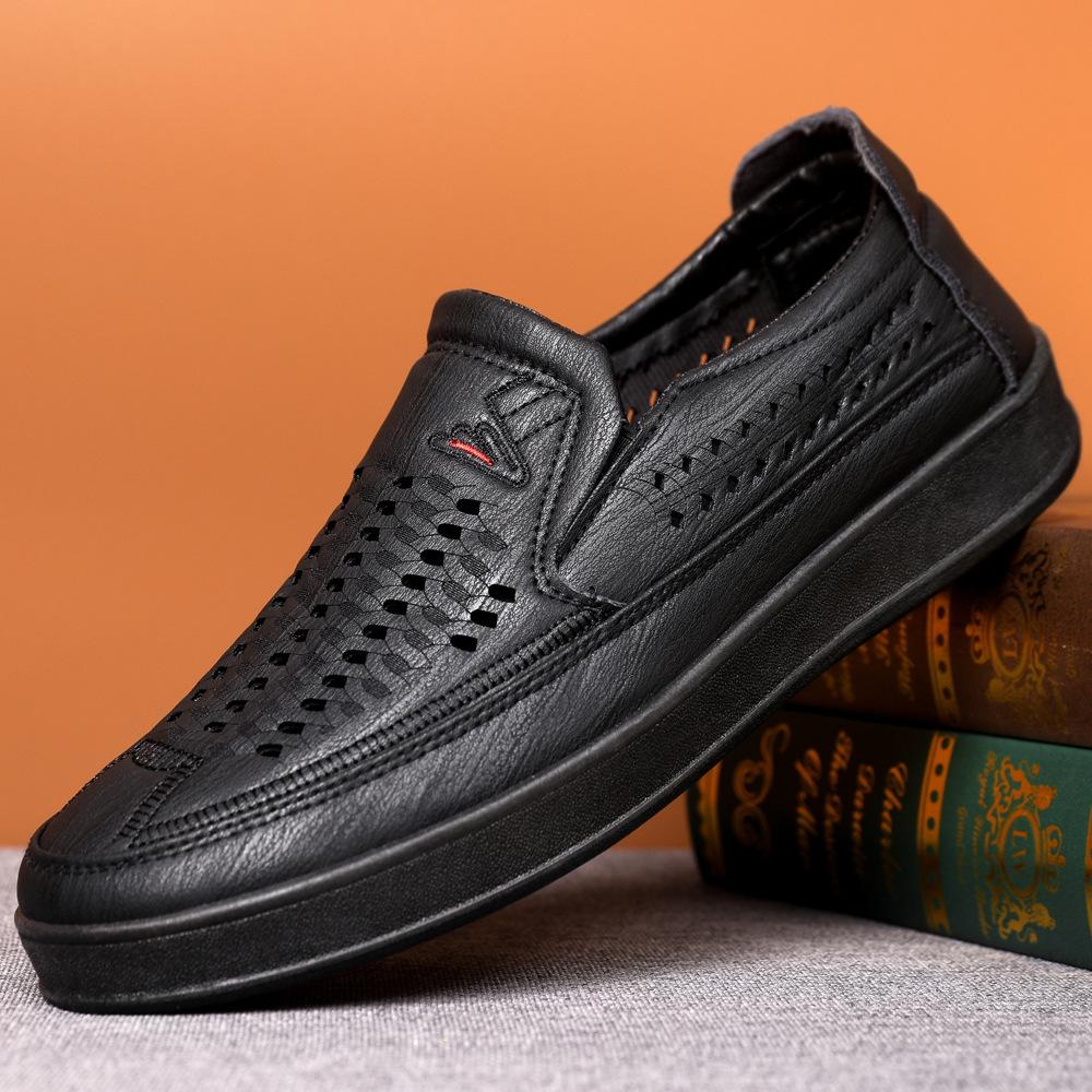 Men's Hollow Casual Leather Shoes Versatile Breathable Sandals Non-slip Oxford Soft-soled Hole Shoes