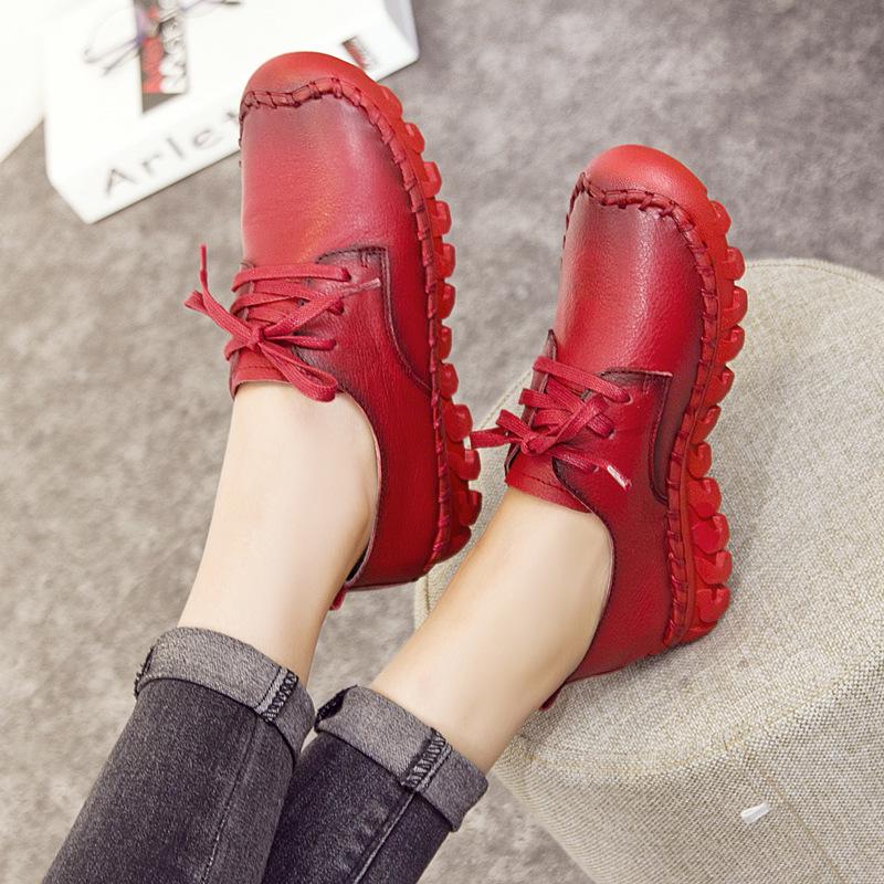 Leather Soft-soled Lace-up Single Shoes Women's New First-layer Cowhide Flat-soled Mother Shoes Casual Shallow Mouth Non-slip Maternity Shoes Summer