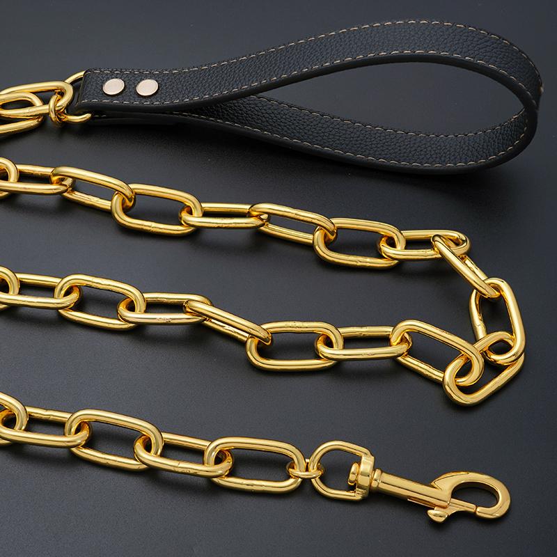Chain Dog Leash Chew Proof, Metal Slip Chain Dog Leash with PU Handle, Heavy Duty Leashes for Medium Large Dogs Training Walking