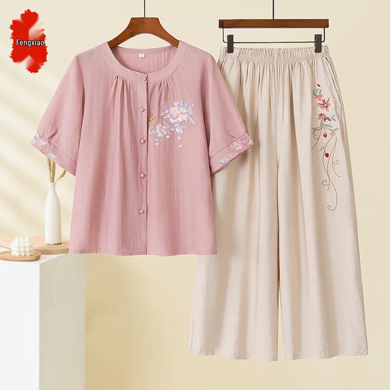 Women s Summer Cotton Linen Two-piece Set XL