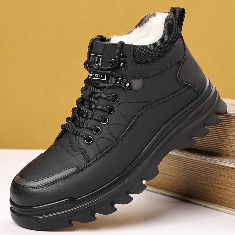 Men's 2025 Winter High-Top Cotton Leather Shoes - Warm, Non-Slip Casual Dad Shoes and Trendy Snow Boots.