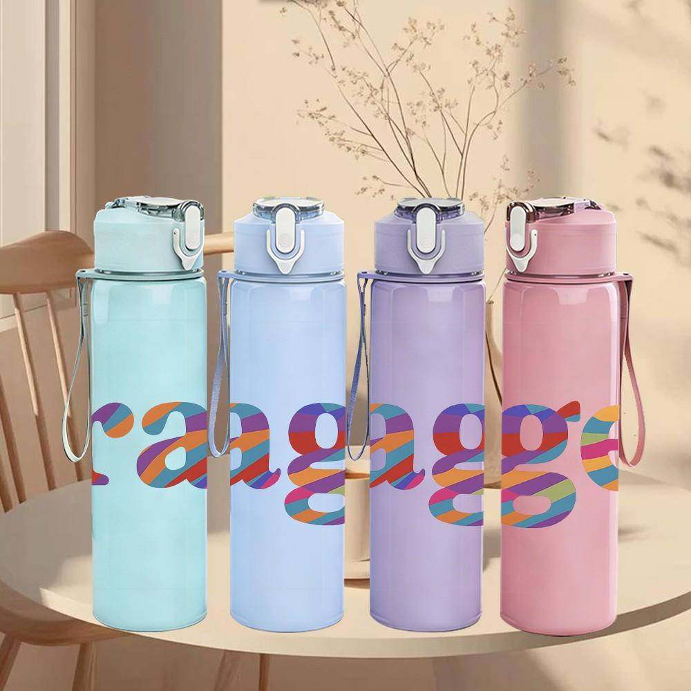 1PC Rainbow Rage Letter Text 750ml Color Plastic Sports Water Bottle Leakproof Flip Straw Lid Suitable for Sports Office Home Use