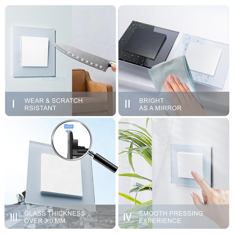 White Black Gold Grey Glass Light Switch Design 1 Gang 1 Way 2 Way 3 Way Manual Wall Switch