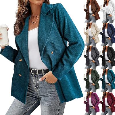 Damen Frühling und Herbst Cord Lässige Jacke Lockere Passform Bequeme Oberbekleidung Einfarbig Blazer Knopfjacke