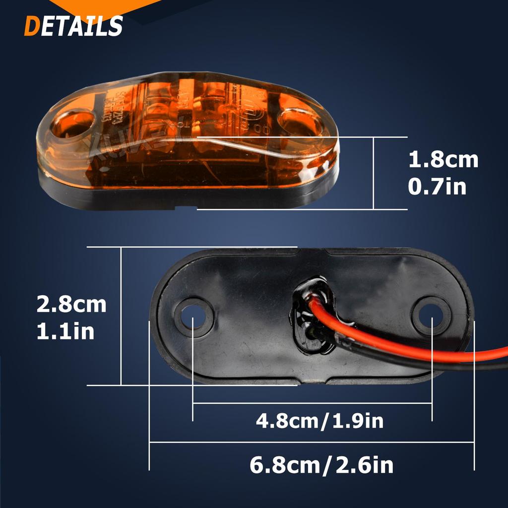 Bernsteinfarbene LED-Seitenmarkierungsleuchte, wasserdichte LKW-Außenanzeige, 4 Stück, für Bootsanhänger, Wohnmobil, Wohnmobil, Umrissleuchte, Zubehör