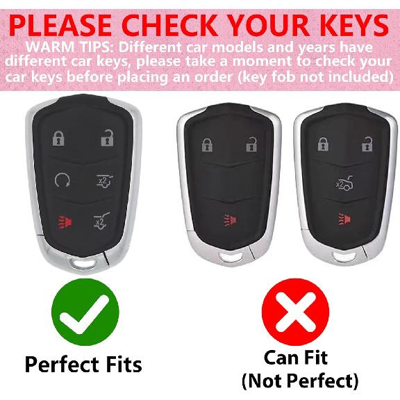 Compatible with Cadillac Key Fob Cover with Heart Keychain for Women, Compatible with 2015- Cadillac Escalade ESV ATS CTS STS SRX XT5 CT6 Smart