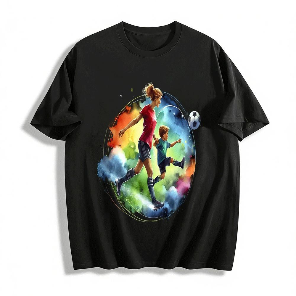 Parent-child Soccer Time Watercolor Print Casual T-shirt Pure cotton T-shirt XXS