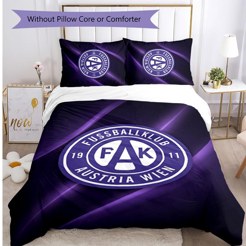 Austria Wien FC Bedrucktes 3-teiliges Bettwäsche-Set Atmungsaktiver Bettbezug mit Kissenbezügen Dekorative Bettwäsche für Schlafzimmer Zuhause